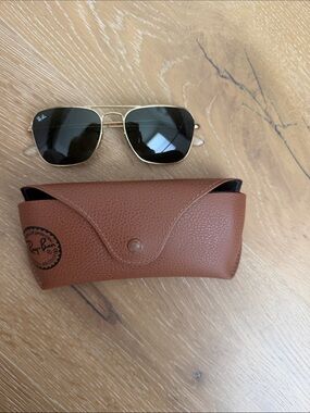 Ray-Ban Brown Leather Sunglasses Case with Black Interior